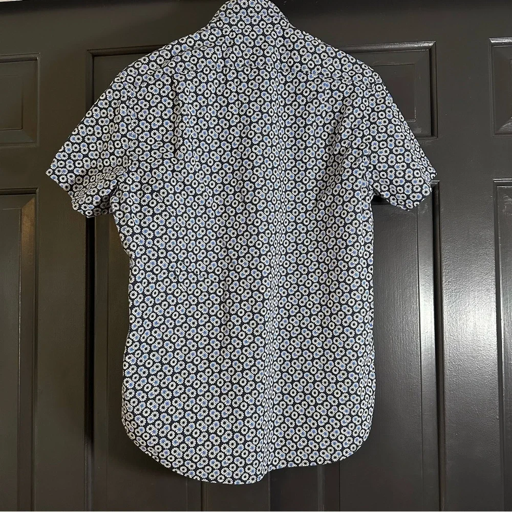 J Crew Flex Washed Floral Button Front Shirt Men Medium Daisy Navy Blue(K)
